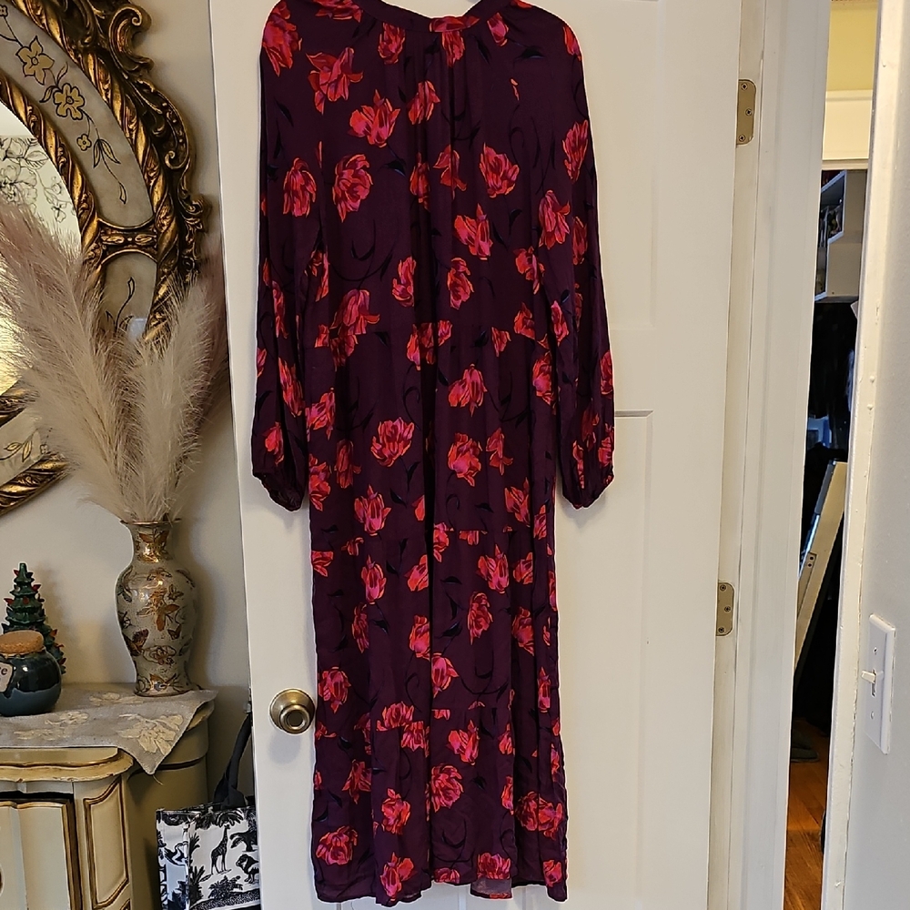 A New Day Burgundy and Pink Floral Long Sleeve Dress NWT